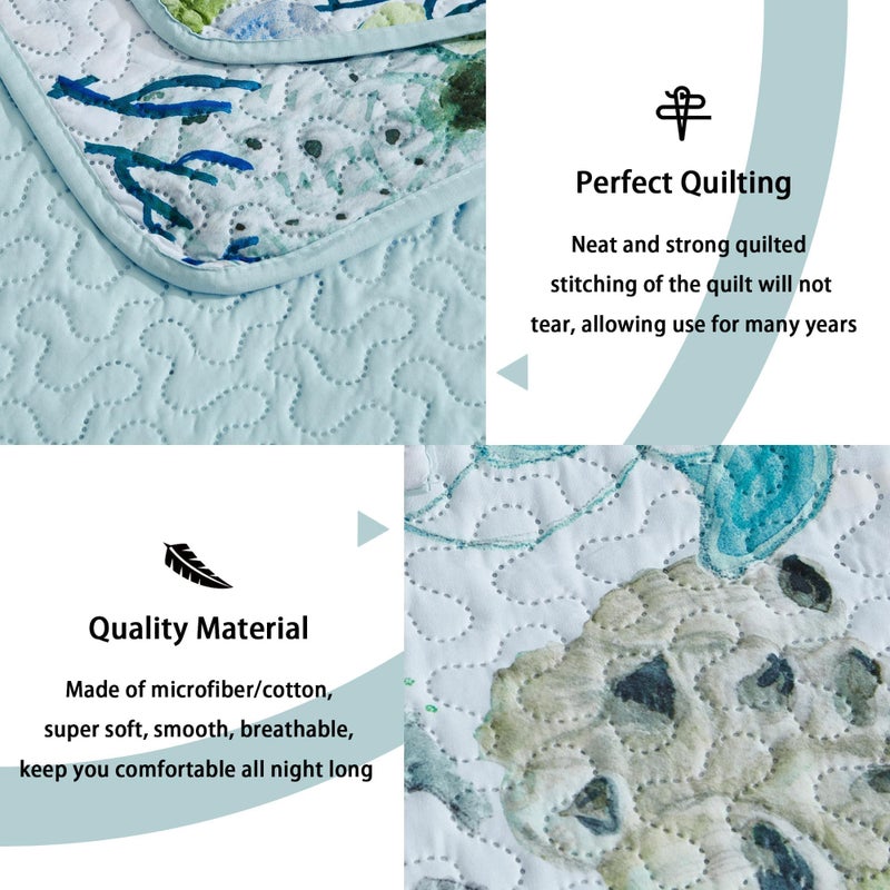 Tritard 3 Piece Coastal Beach Quilt Set King Size Ocean Beach Themed Bedding Set Microfiber Lightweight Bedspread Coverlet with 2 Shams Starfish Coral Seashell Bed Covers for All Season  106''x96'' - Image 3